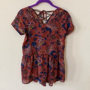 Xhilaration Short Sleeve Blouse Floral Print XS